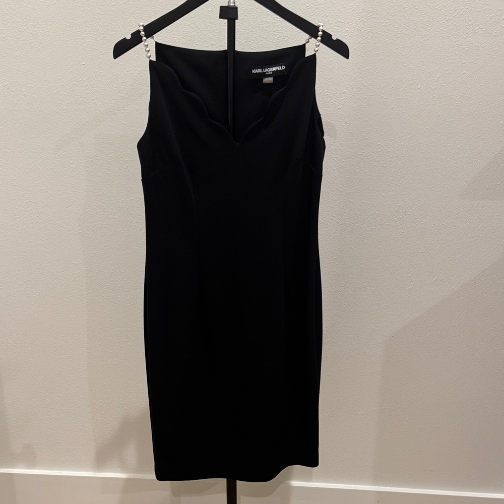 Karl Lagerfeld Black Pearl-Accent Midi Sheath Dress